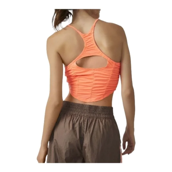 Free People FP MOVEMENT Shirr Enough Tank Top Ruched Neon Coral Size Lar… - Picture 7 of 12